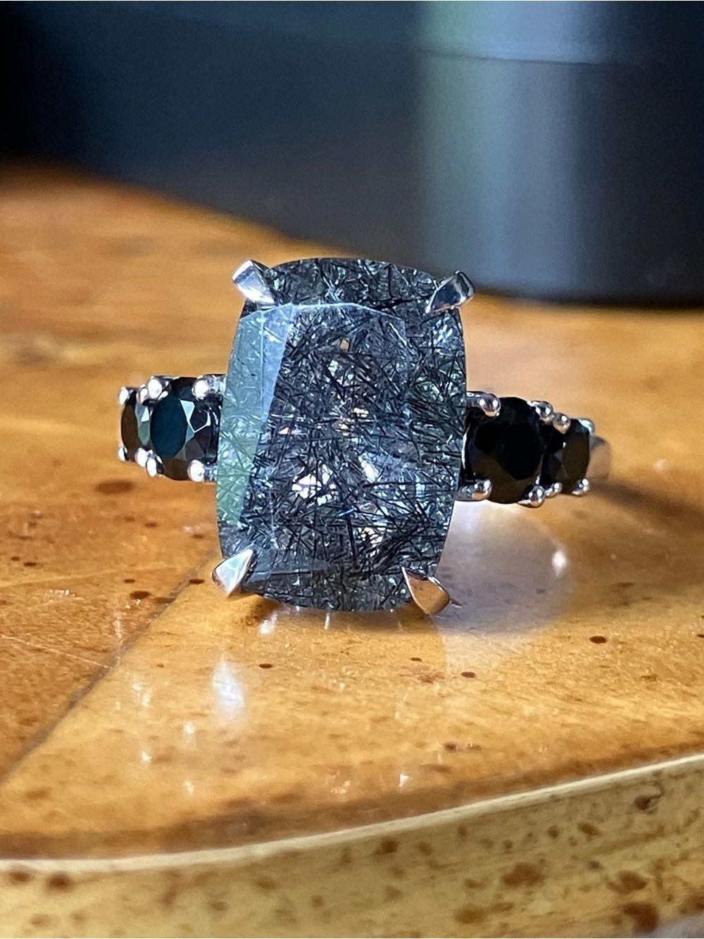Natural Tourmalinated Quartz Sterling Silver Ring Size 8